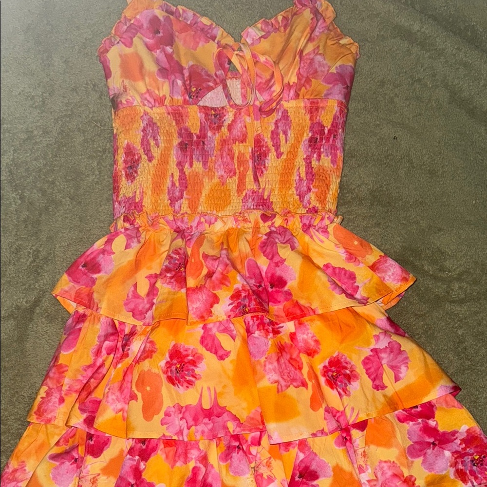 Floral Ruffle Dress in Orange and Pink